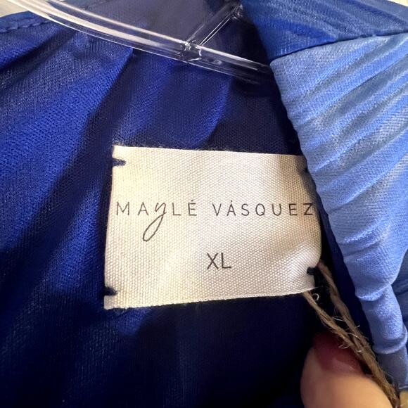 Mayle Vasquez Nativa Maxi Dress Planet Blue White size XL Long sleeve New - Picture 5 of 6